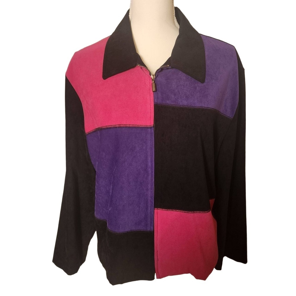 Briggs Vintage Colorblock Zip Up Jacket with‎ Collar Suede/Velvet Soft 16P Y2K